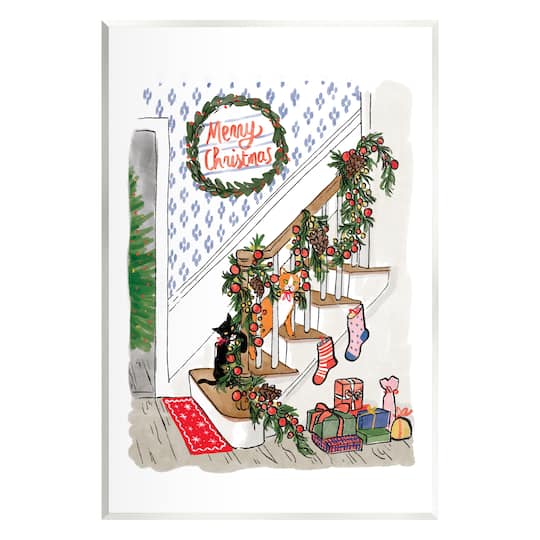 Stupell Industries Merry Christmas Holiday Stairway Wall Plaque Art
